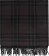 Burberry Cashmere Scarf With Checked Pattern And Fringe In Grey