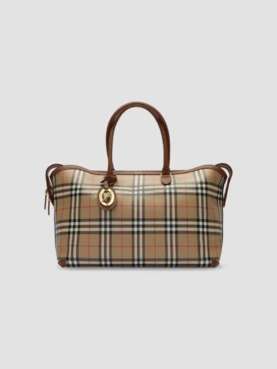 Burberry Women's Checked Cotton Canvas Tote Bag In Archive Beige