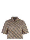 Burberry Cropped Check Cotton Shirt In Brown