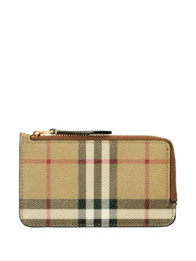 Burberry Women Checked Credit Card Holder In White