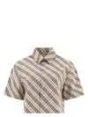 Burberry Check Short-sleeve Crop Button-down Shirt In Beige