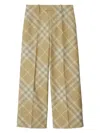 Burberry Checkered Design Wool Trousers For Women In Beige