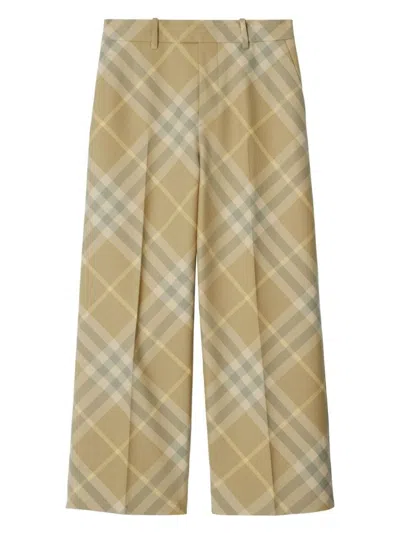 Burberry Women's Checked Wool Trousers In Beige