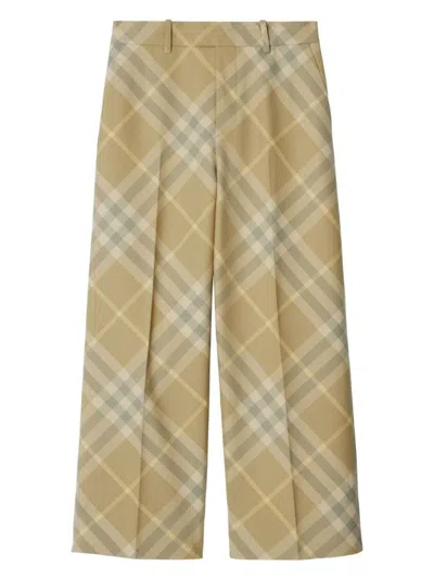 BURBERRY WOMEN'S CHECKED WOOL TROUSERS