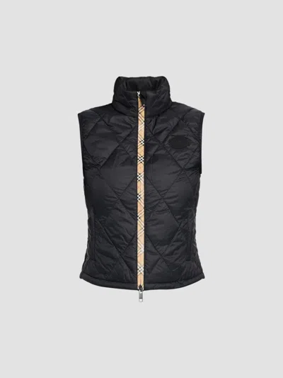 Burberry Women's Cheswick Check-placket Quilted Vest In Black