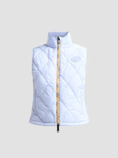 Burberry Women's Cheswick Check-placket Quilted Vest In Sunbleached Blue