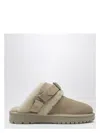Burberry Buckle Fastening Shearling Suede Mules In Nude