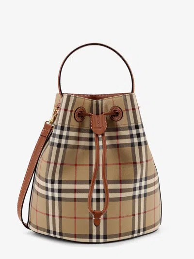 Burberry Women Coated Canvas Bucket Bag With Check Pattern In Multi