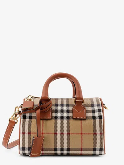 Burberry Women Coated Canvas Crossbody Bag With Check Pattern In Brown