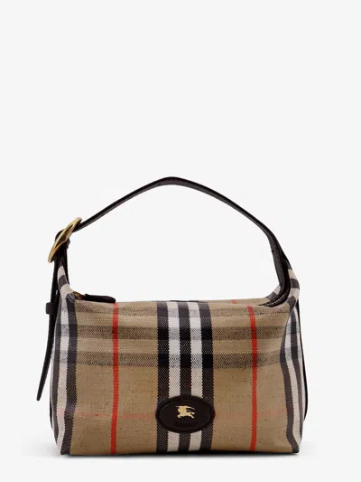 Burberry Women Coated Canvas Handbag With Check Pattern In Brown