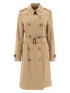 Burberry Women Beige Double-breasted Trench Coat With Matching Belt In Cotton Woman In Beige