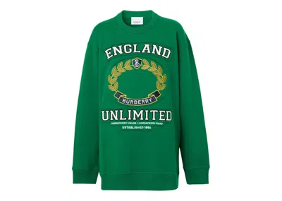 Pre-owned Burberry Women's College Graphic Cotton Oversized Sweatshirtin Deep Pine Green