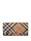 Burberry Check E-canvas Continental Wallet In Sand