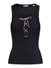 Burberry Ribbed Adjustable Drawstring Tank Top With Equestrian Knight Design In Black