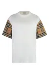 Burberry White T-shirt With Vintage Check Motif On The Sleeves In Cotton Woman