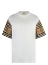 Burberry White T-shirt With Vintage Check Motif On The Sleeves In Cotton Woman In White