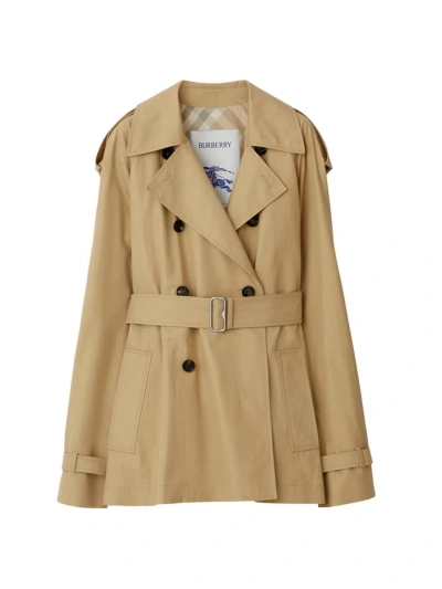 Burberry Cotton Trench Coat In Flax