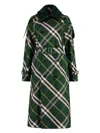 Burberry Check Belted Trench Coat With Faux Fur Collar In Green