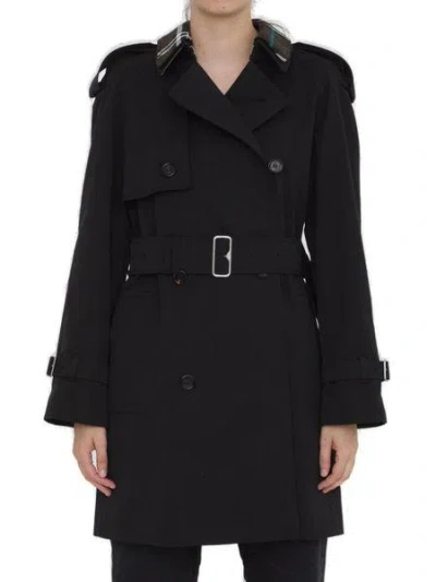 Burberry Women's Cotton Gabardine Weave Detachable Collar Check Pattern In Black