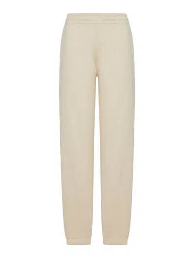 Burberry Women Cotton Jogging Trousers With Check Applique In Neutral