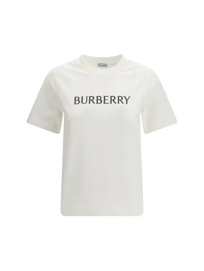 Burberry Ribbed Cotton Jersey T-shirt With Logo Print In Neutral