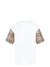 Burberry White T-shirt With Vintage Check Motif On The Sleeves In Cotton Woman