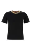 Burberry Black Crewneck T-shirt With Ckeck Motif On The Collar In Cotton Woman In Black