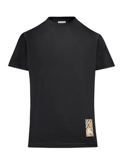 Burberry Women Cotton T-shirt With Check Application In Black