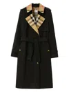 Burberry Check Neck Trench For Women In Black