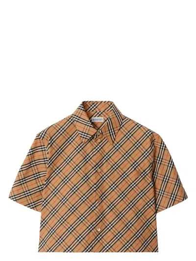Burberry Cropped Check Cotton Shirt Clothing In Neutral