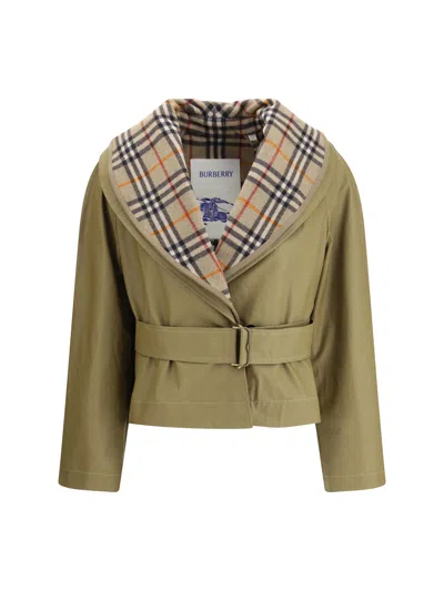 BURBERRY BURBERRY WOMEN CROPPED COTTON JACKET WITH CHECK QUILTING