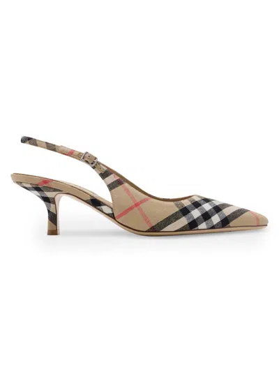 Burberry Women's Dame 55mm Check Linen-blend Slingback Pumps In Beige