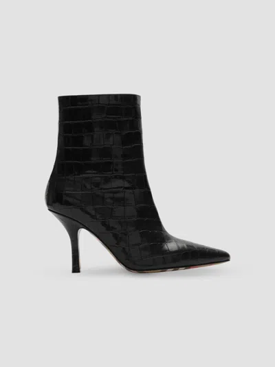 Burberry Crocodile-effect Leather Dame Ankle Boots In Black