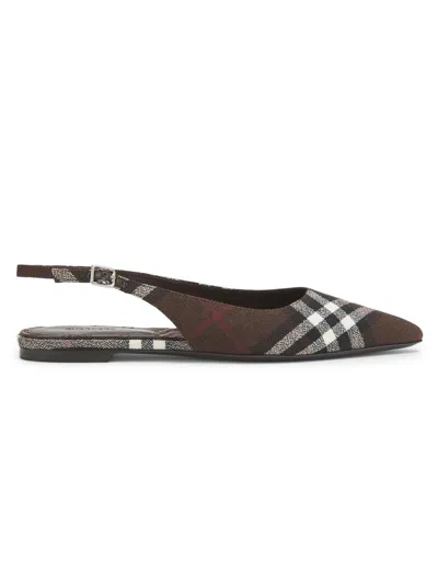 Burberry Women's Dame Check Slingback Flats In Brown