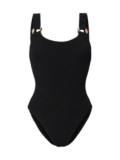 Burberry X Hunza G Domino Check Ring One-piece Swimsuit In Black