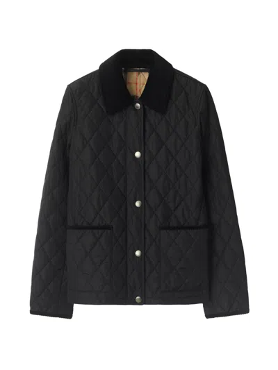 Burberry Quilted Nylon Slim-fit Jacket With Tonal Corduroy Collar And Check Lining In Multi