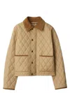 Burberry Oldham Beige Quilted Jacket With Corduroy Collar In Tech Fabric Woman In Neutral