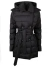 Burberry Women Down Jacket With Hood And Belt In Black