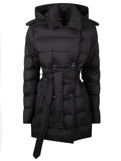 Burberry Women Down Jacket With Hood And Belt In Black