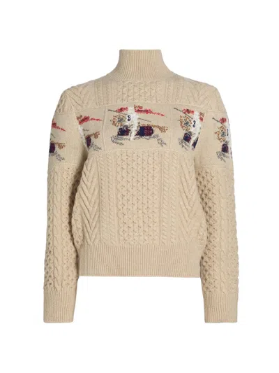 Burberry Cable-knit Jacquard Wool And Cashmere-blend Turtleneck Sweater In Neutral