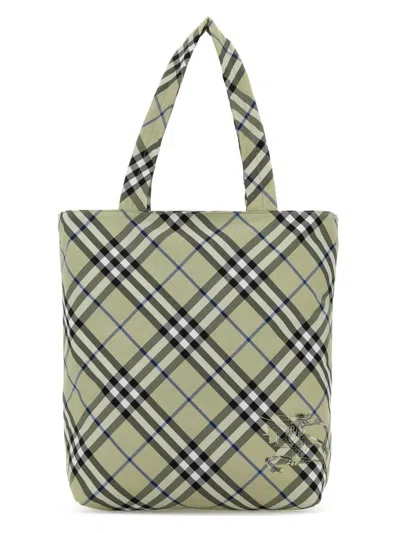 BURBERRY WOMEN'S EMBROIDERED CANVAS CHECK SHOPPING BAG