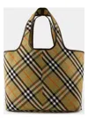 Burberry Medium Checkered Cotton Twill Tote With Leather Accents