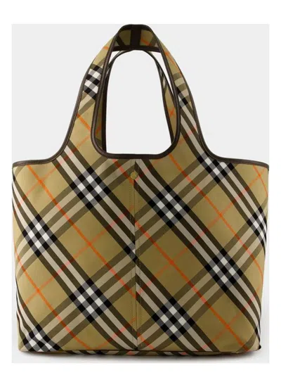 BURBERRY WOMEN'S EMBROIDERED CANVAS MEDIUM CHECK SHOPPING BAG