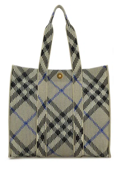 Burberry Women Embroidered Canvas Medium Check Shopping Bag In Multicolor