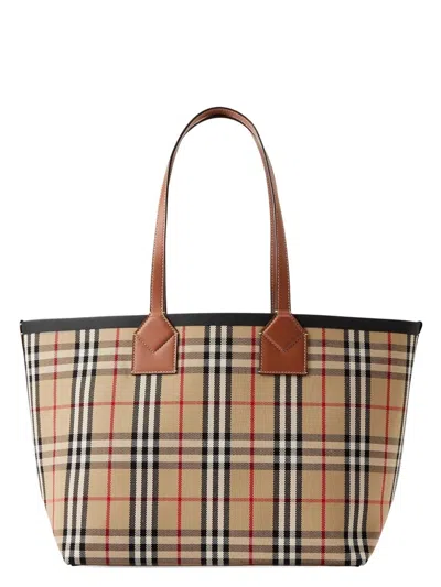 BURBERRY WOMEN'S EMBROIDERED CANVAS MEDIUM LONDON SHOPPING BAG