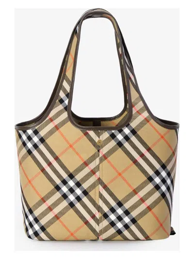 BURBERRY WOMEN'S EMBROIDERED CANVAS SMALL CHECK SHOPPING BAG