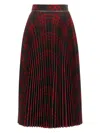 Burberry Pleated Check Midi Skirt In Red