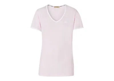 Pre-owned Burberry Women's Embroidered Monogram Ekd V Neck T-shirt In Pink/white
