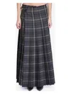 Burberry Check Wool Blend Pleated Long Skirt