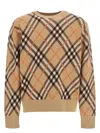 Burberry Beige Crewneck Sweater With Check Motif In Wool And Mohair Woman